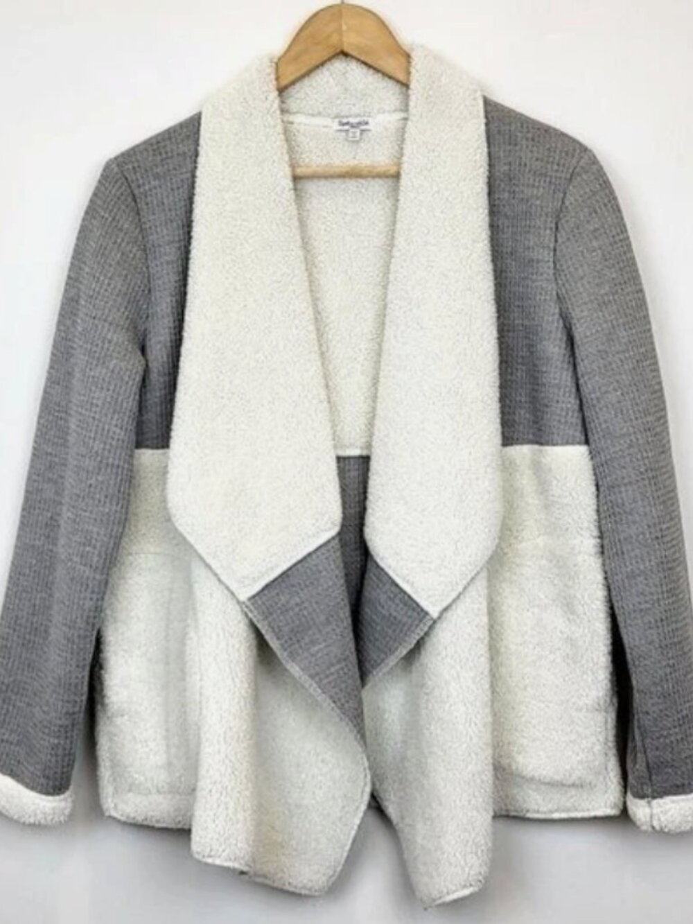 Splendid White Gray Sherpa Waffleknit Open Front Cardigan, Size Small, EUC
